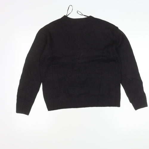 H&M Women Black XS Pullover Christmas Jumper Reindeer Embroidered