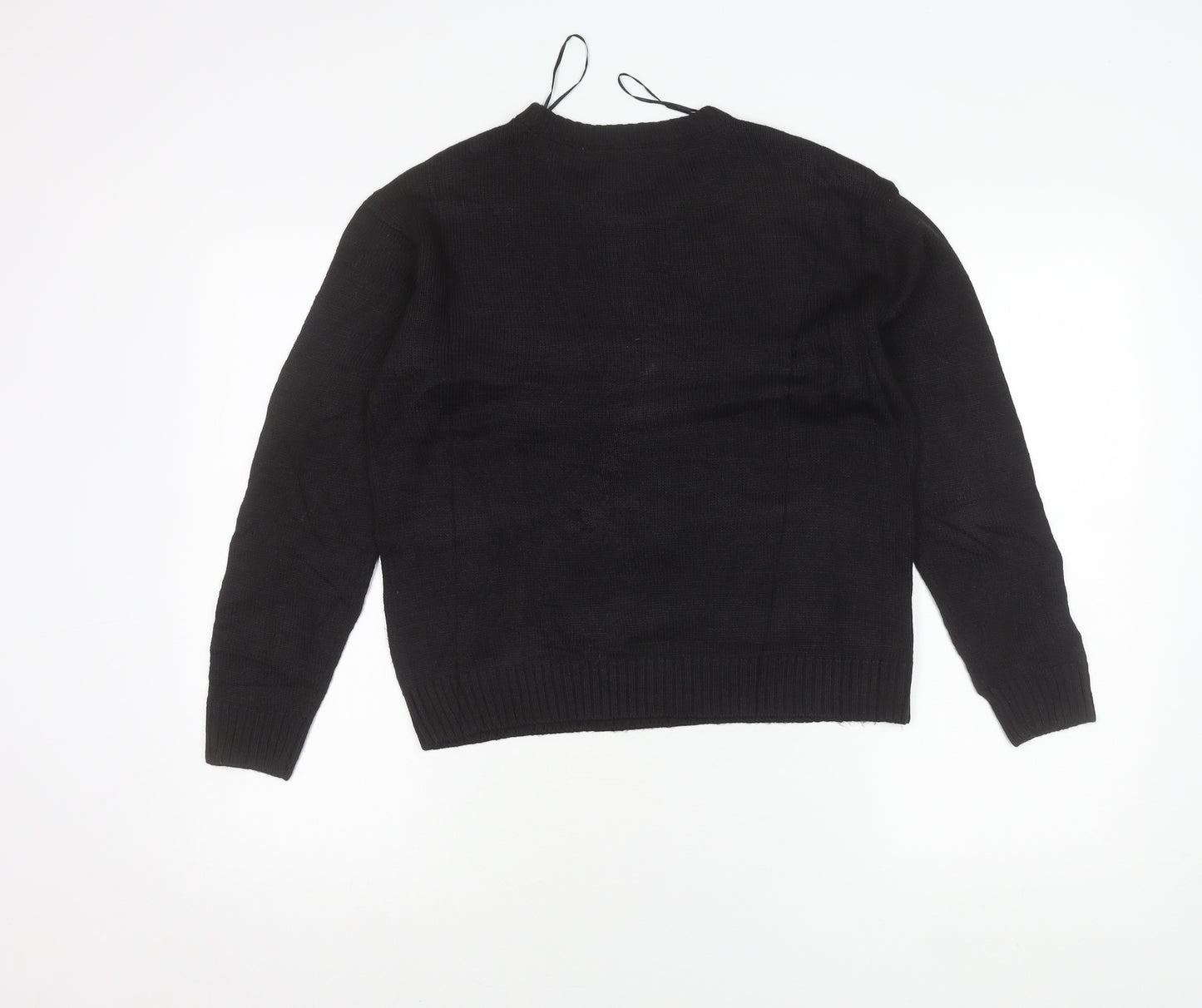 H&M Women Black XS Pullover Christmas Jumper Reindeer Embroidered