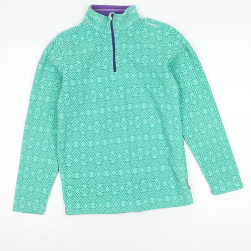 Decathlon Girls Green Fleece Sweatshirt 14 Years 1/4 Zip Hiking Pullover