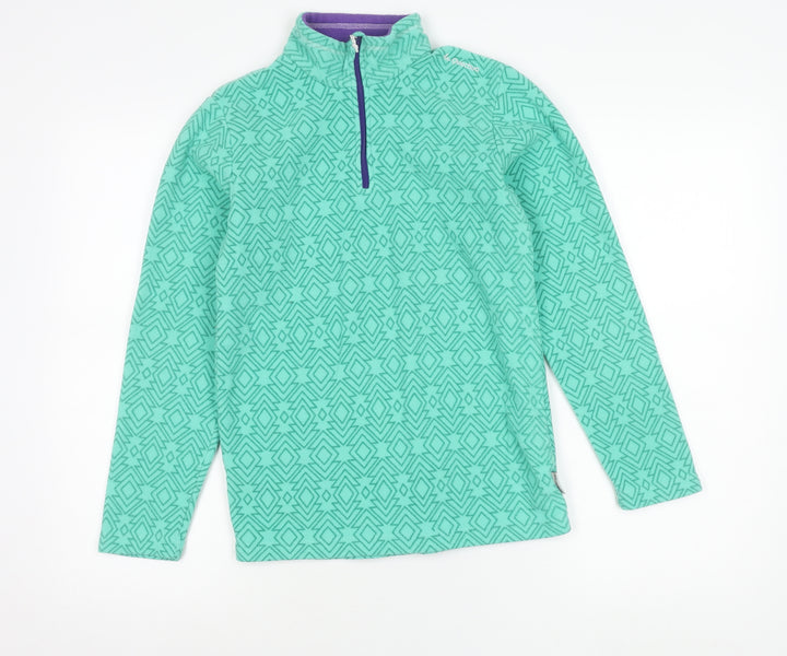 Decathlon Girls Green Fleece Sweatshirt 14 Years 1/4 Zip Hiking Pullover