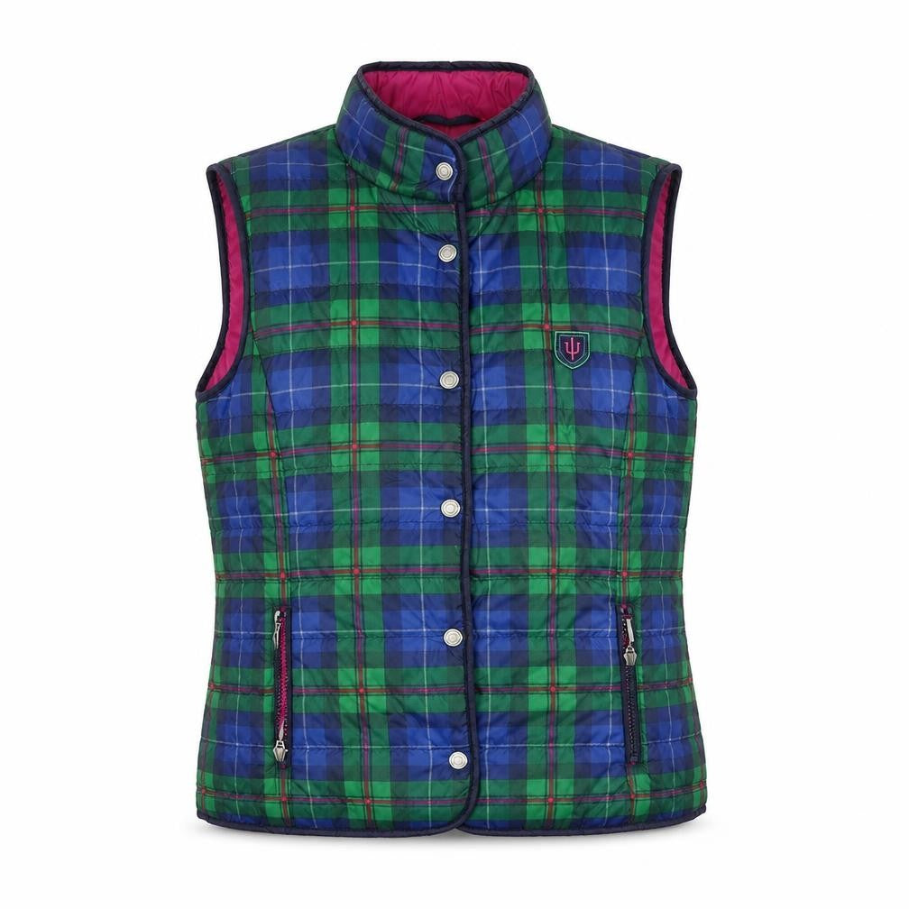 Front view of Rabe women’s multicoloured quilted waistcoat, size UK 14, check sleeveless