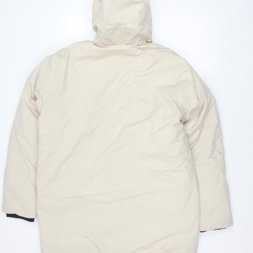 Jack & Jones Men’s Beige Puffer Jacket M Hooded Full Zip Polyester