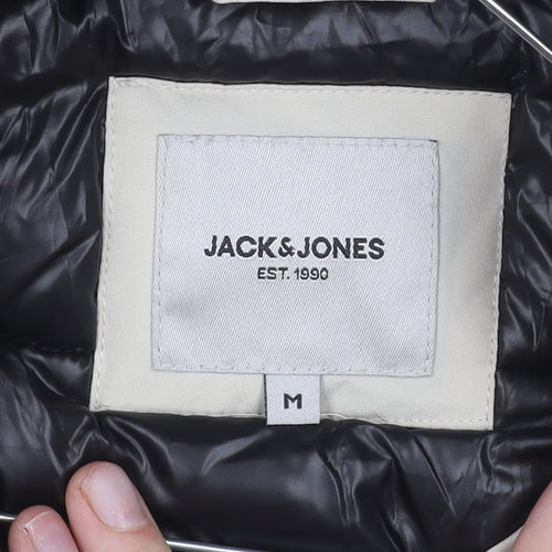 Jack & Jones Men’s Beige Puffer Jacket M Hooded Full Zip Polyester
