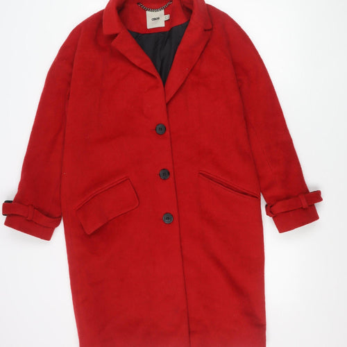 ASOS Womens Red Wool Blend Mid-Length Coat UK 10 Classic Overcoat