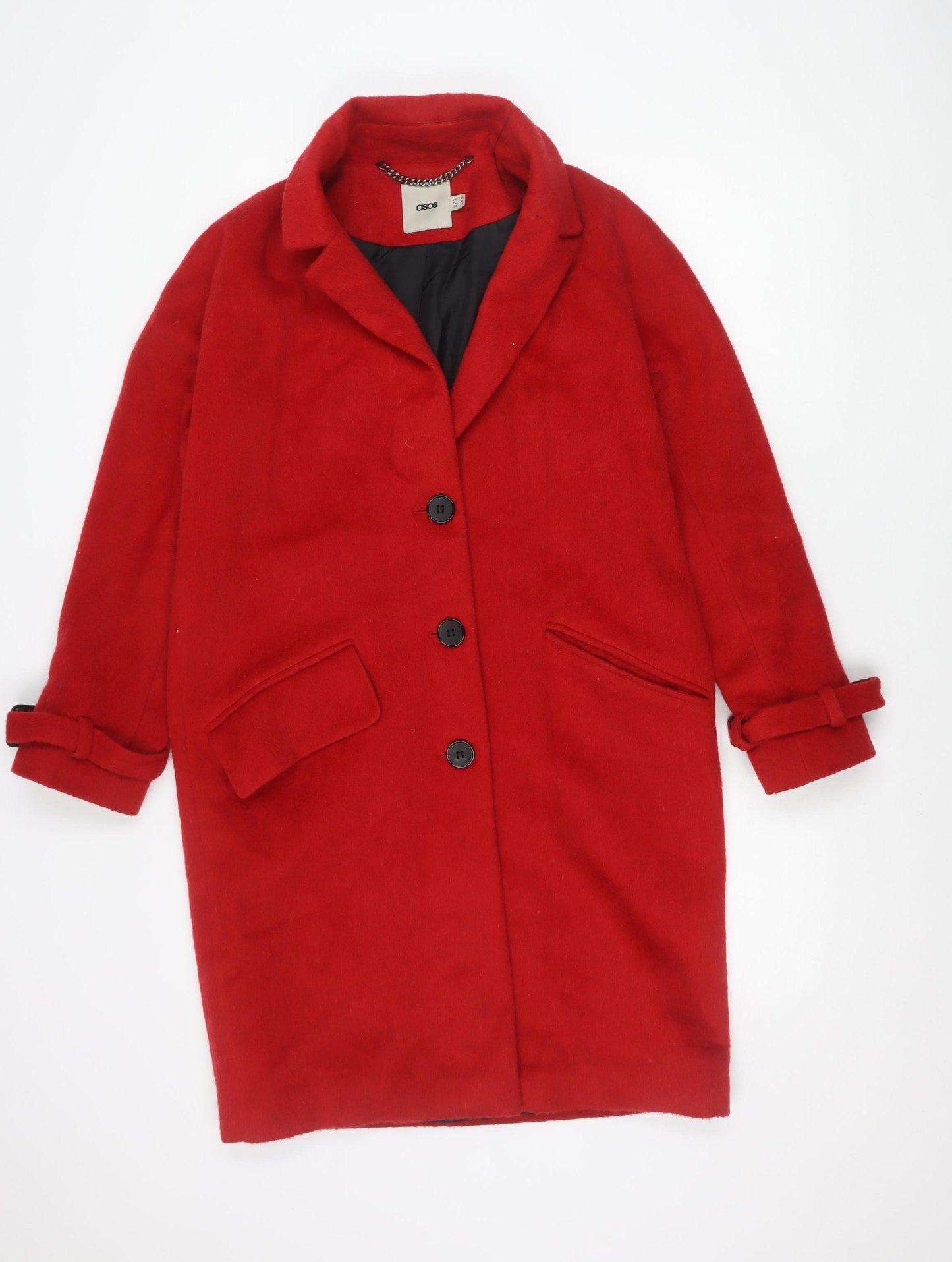 ASOS Womens Red Wool Blend Mid-Length Coat UK 10 Classic Overcoat