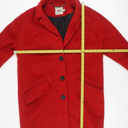 ASOS Womens Red Wool Blend Mid-Length Coat UK 10 Classic Overcoat