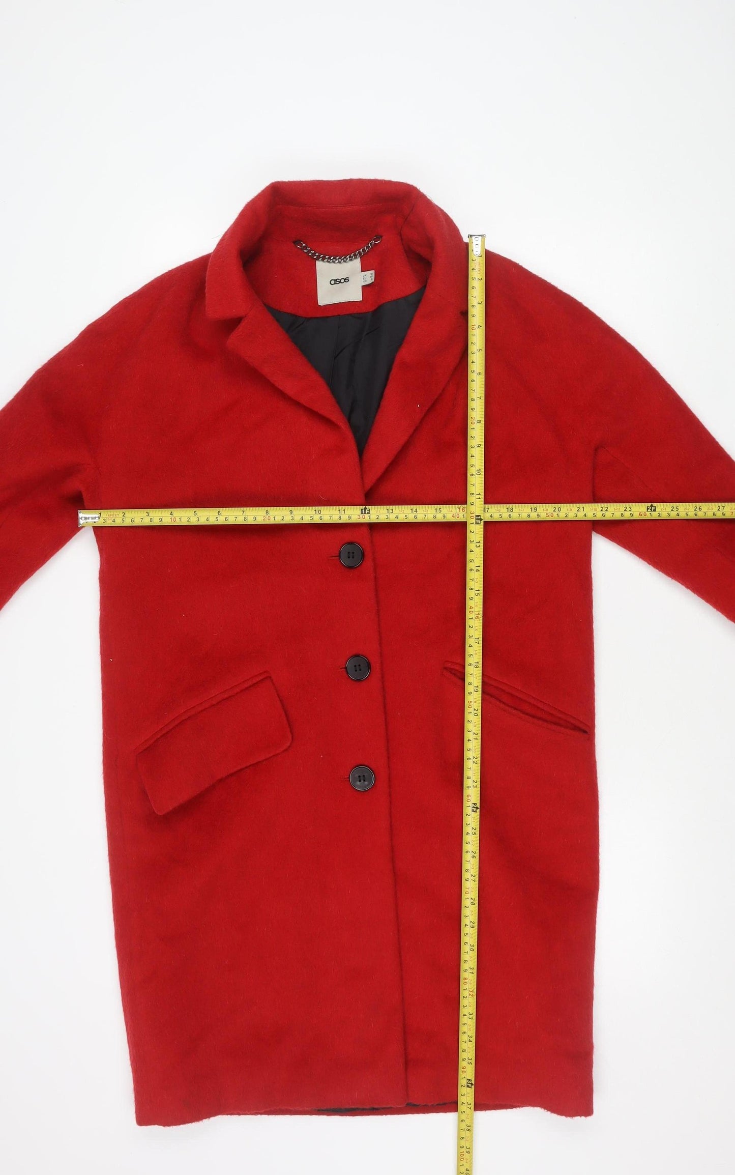 ASOS Womens Red Wool Blend Mid-Length Coat UK 10 Classic Overcoat