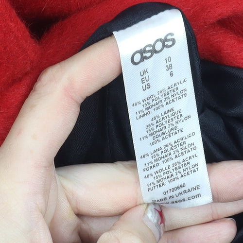 ASOS Womens Red Wool Blend Mid-Length Coat UK 10 Classic Overcoat