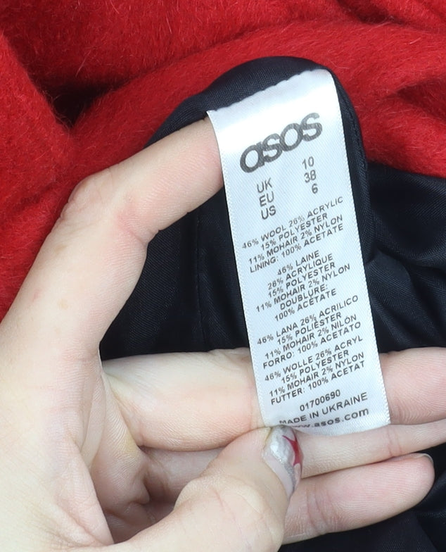 ASOS Womens Red Wool Blend Mid-Length Coat UK 10 Classic Overcoat