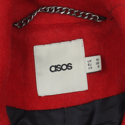 ASOS Womens Red Wool Blend Mid-Length Coat UK 10 Classic Overcoat