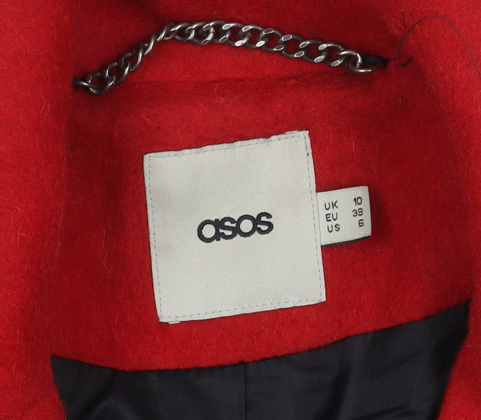 ASOS Womens Red Wool Blend Mid-Length Coat UK 10 Classic Overcoat