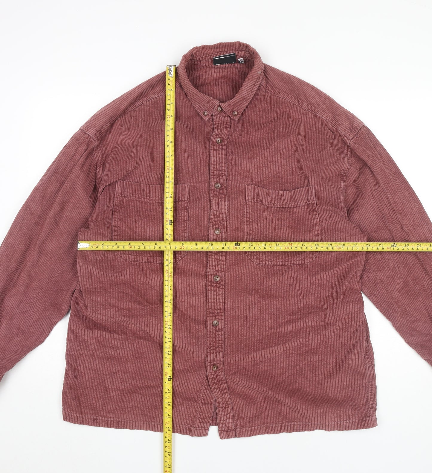 ASOS Design Men’s Red Corduroy Shirt L Long Sleeve Button-Up