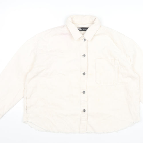 Zara Women Ivory Corduroy Button-Up Shirt Long Sleeve Size L
