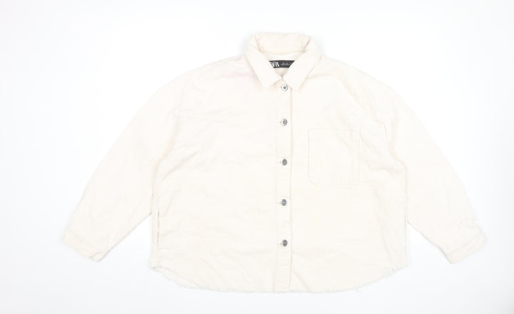 Zara Women Ivory Corduroy Button-Up Shirt Long Sleeve Size L