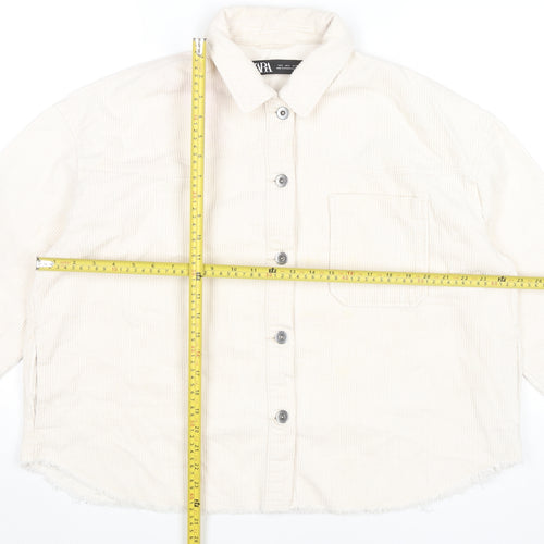 Zara Women Ivory Corduroy Button-Up Shirt Long Sleeve Size L