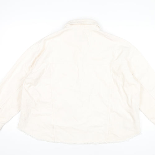 Zara Women Ivory Corduroy Button-Up Shirt Long Sleeve Size L