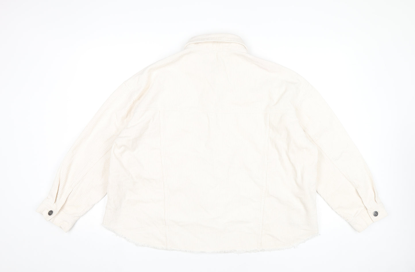 Zara Women Ivory Corduroy Button-Up Shirt Long Sleeve Size L