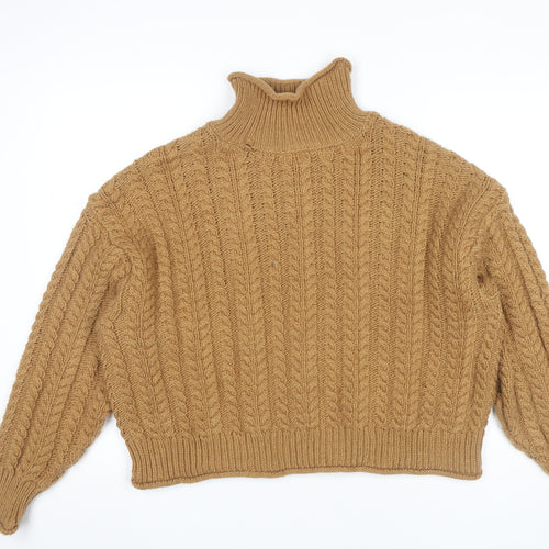 H&M Women’s Brown Cable-Knit Roll Neck Jumper Size L