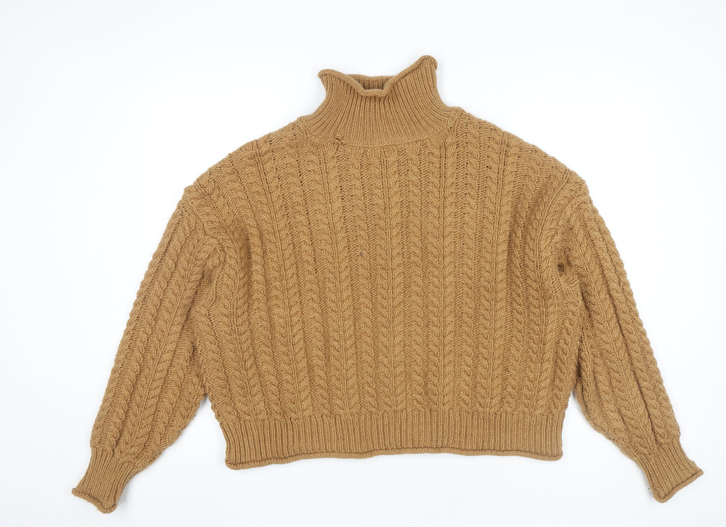 H&M Women’s Brown Cable-Knit Roll Neck Jumper Size L