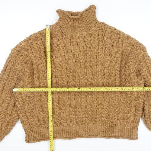 H&M Women’s Brown Cable-Knit Roll Neck Jumper Size L