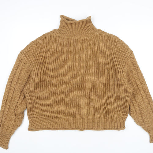 H&M Women’s Brown Cable-Knit Roll Neck Jumper Size L