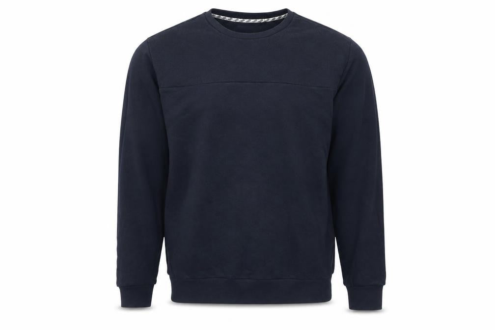 Front view of Fabric Men’s Blue XL Pullover Sweatshirt Quilted Crew Neck