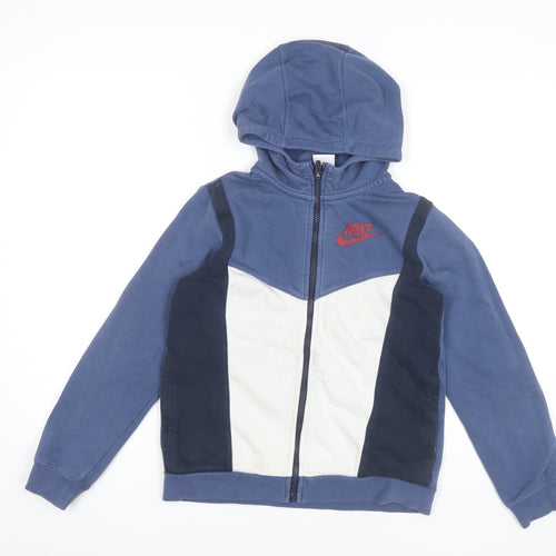 Nike Boys Blue Full Zip Hoodie Size L (147-158cm) Colourblock Casual Wear