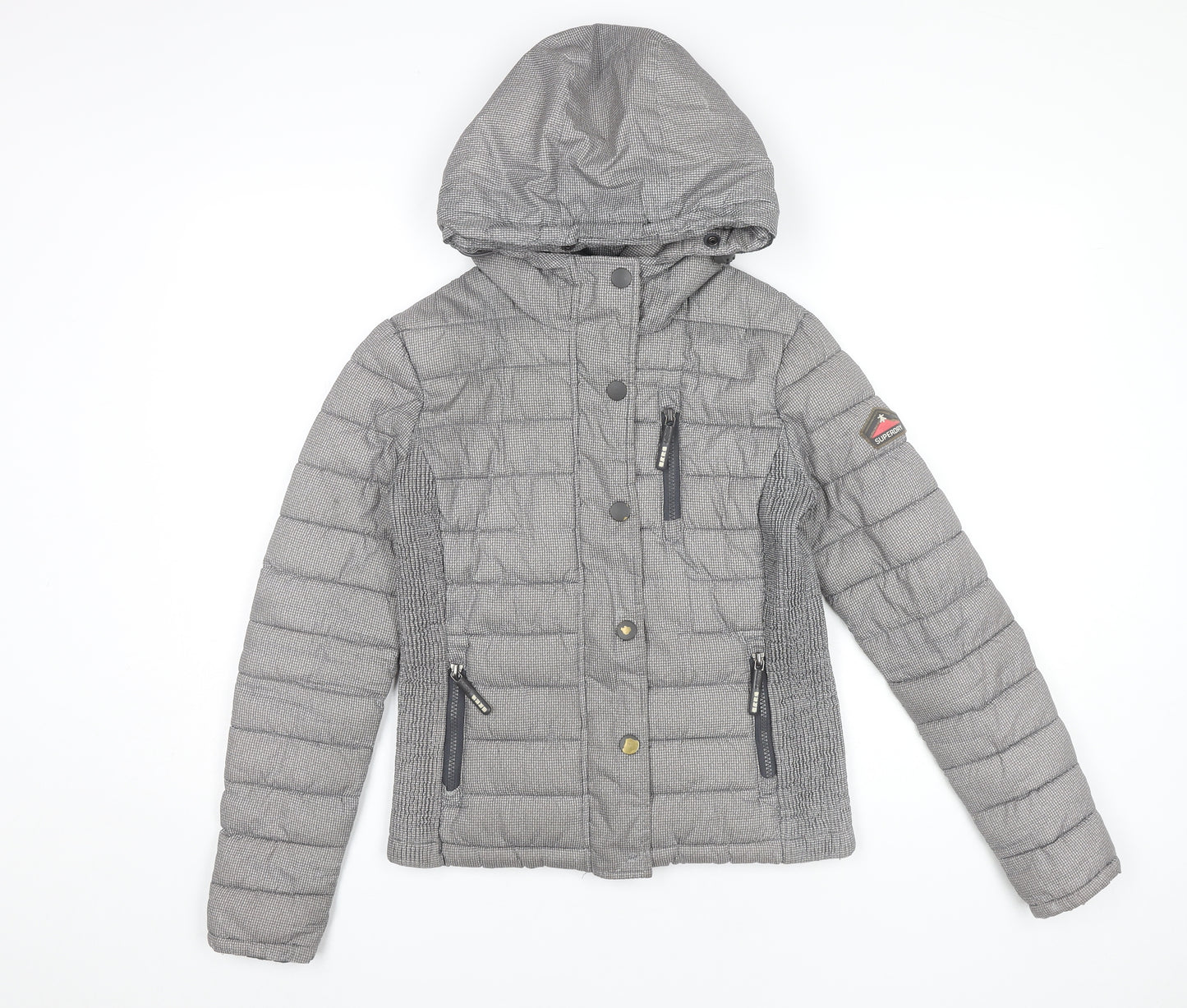 Superdry Womens Grey XS Puffer Jacket Hooded Winter Coat
