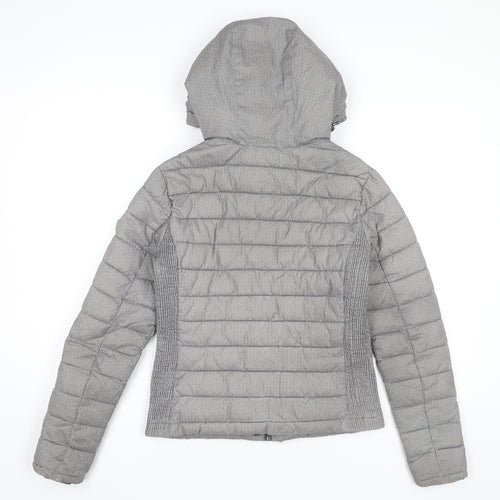 Superdry Womens Grey XS Puffer Jacket Hooded Winter Coat