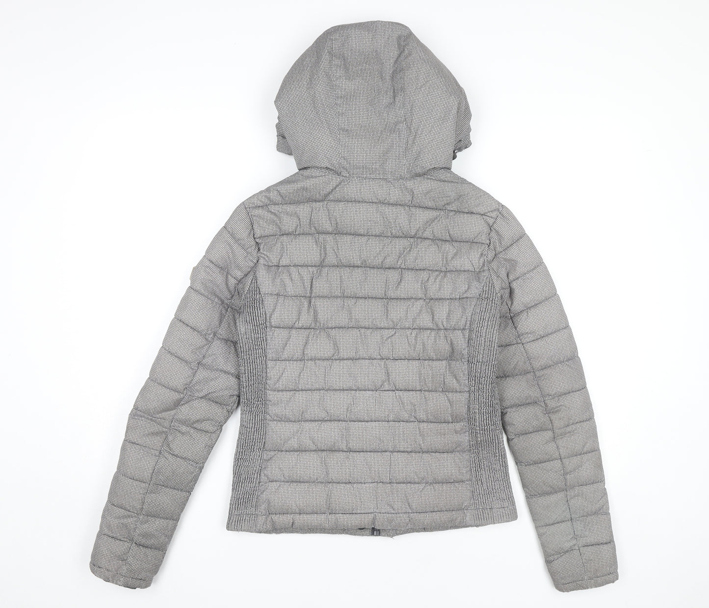 Superdry Womens Grey XS Puffer Jacket Hooded Winter Coat