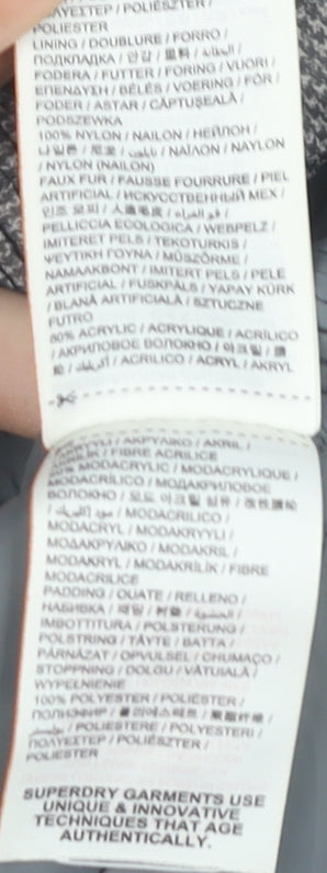 Superdry Womens Grey XS Puffer Jacket Hooded Winter Coat