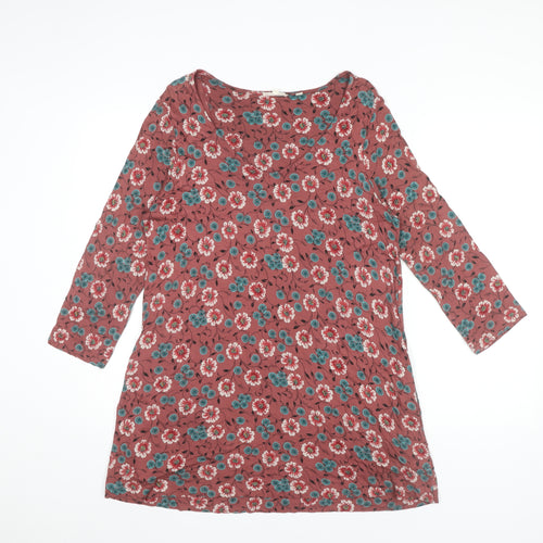 Fat Face Women Red Floral Shift Dress Size 8 Viscose Casual 3/4 Sleeve