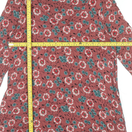 Fat Face Women Red Floral Shift Dress Size 8 Viscose Casual 3/4 Sleeve