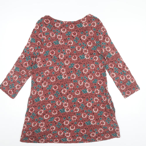 Fat Face Women Red Floral Shift Dress Size 8 Viscose Casual 3/4 Sleeve