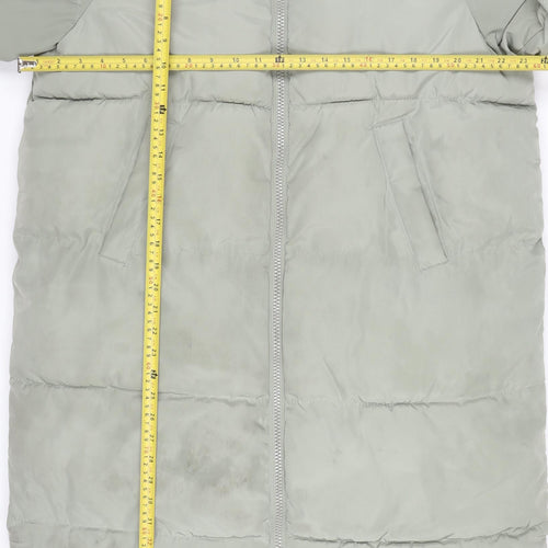 H&M Womens Grey Puffer Coat Size 8 Long Hooded Winter Jacket