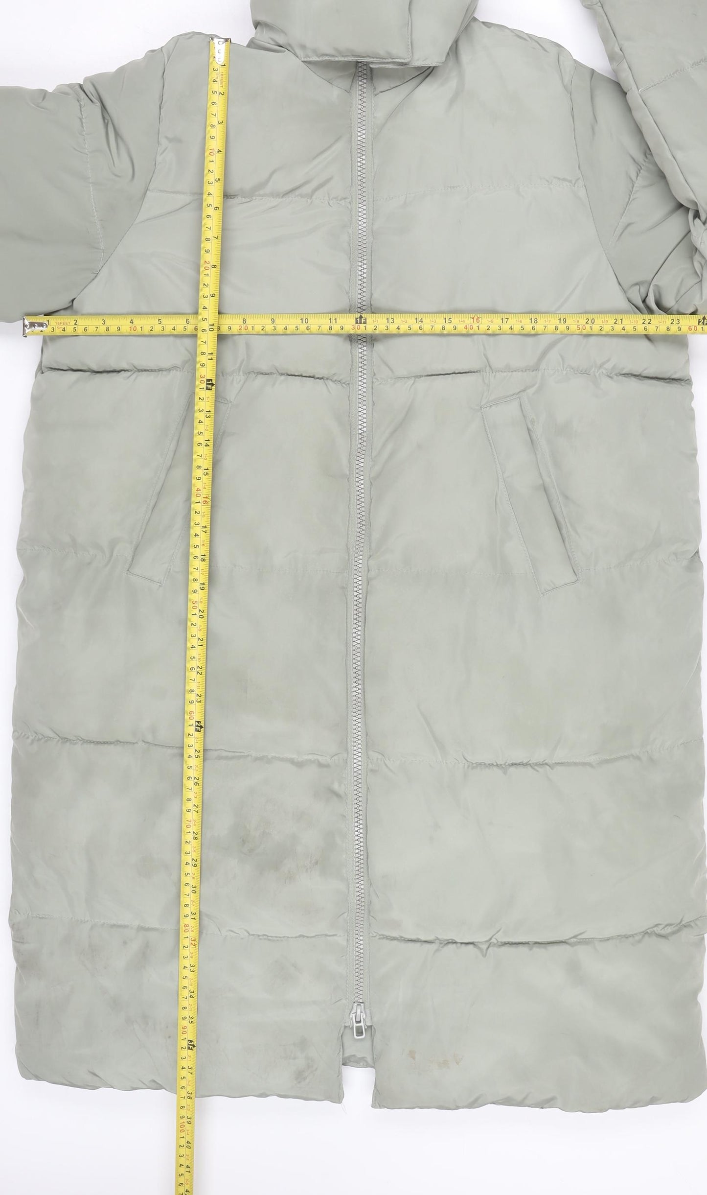 H&M Womens Grey Puffer Coat Size 8 Long Hooded Winter Jacket