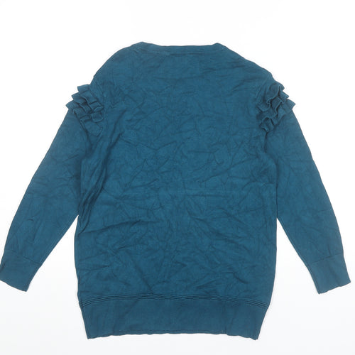 Principles Womens Blue Jumper Size 10 Crew Neck Long Sleeve Ruffle Knit