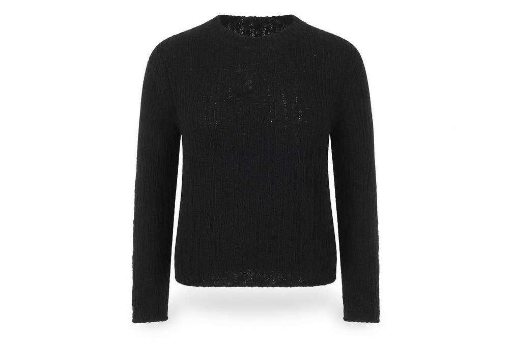 Front view of Weekday women’s black jumper, size S, crew neck knit