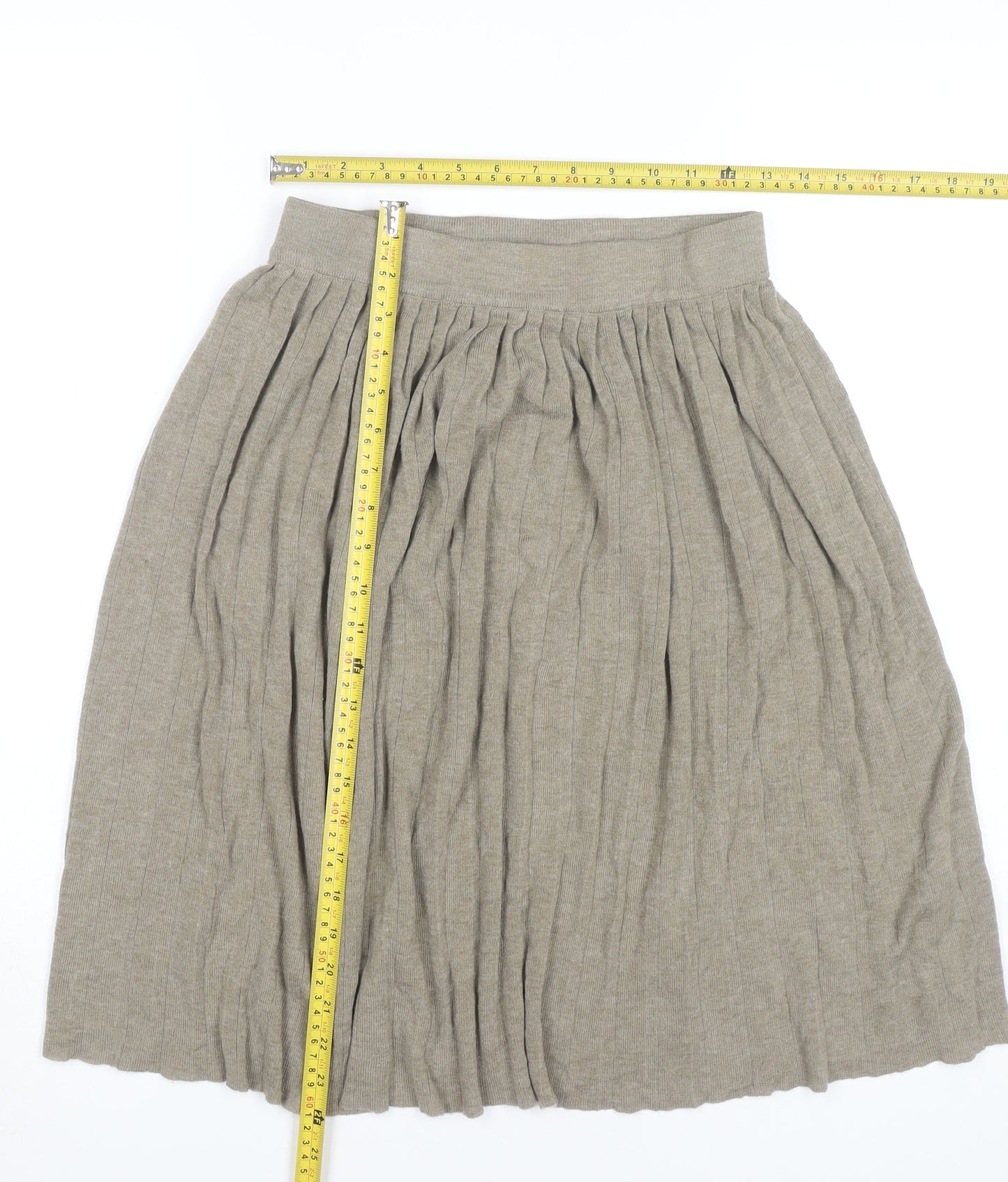 Zara Women’s Beige Pleated Knit Knee Length Skirt Size 12