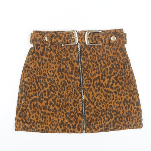 Topshop Women’s Brown Leopard Print Corduroy Skirt UK 8 Short High Waist