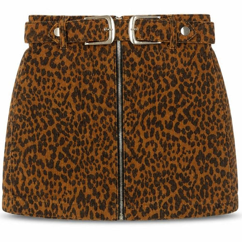 Topshop Women’s Brown Leopard Print Corduroy Skirt UK 8 Short High Waist