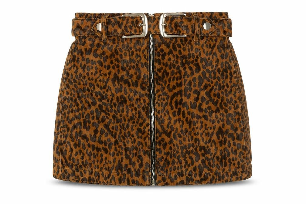 Topshop Women’s Brown Leopard Print Corduroy Skirt UK 8 Short High Waist