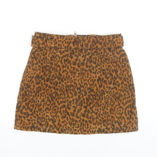 Topshop Women’s Brown Leopard Print Corduroy Skirt UK 8 Short High Waist