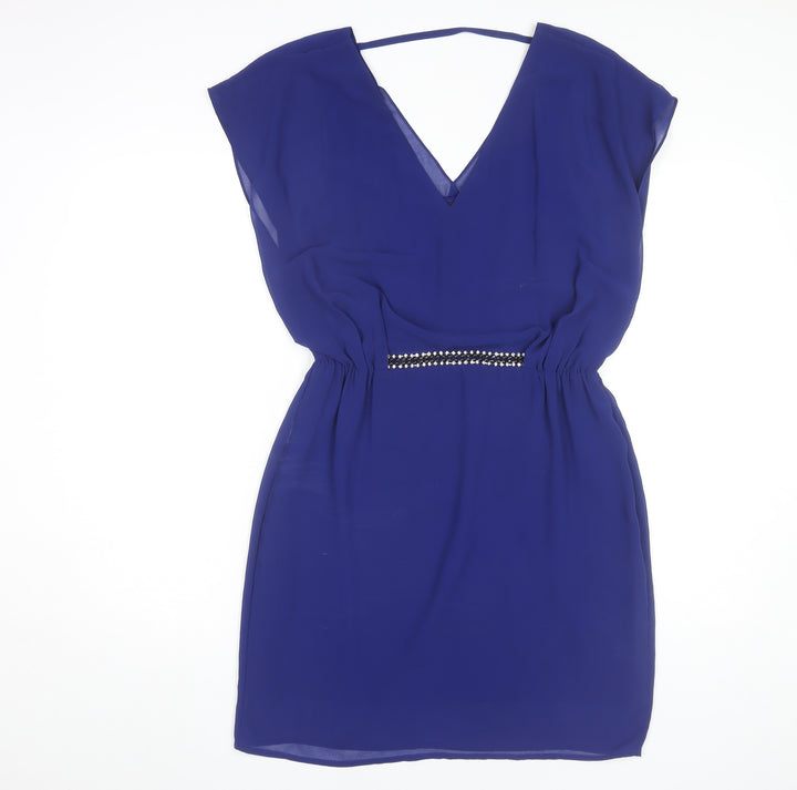 Warehouse Women Blue Size 12 Sheath Sleeveless Beaded Party Dress