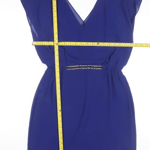 Warehouse Women Blue Size 12 Sheath Sleeveless Beaded Party Dress
