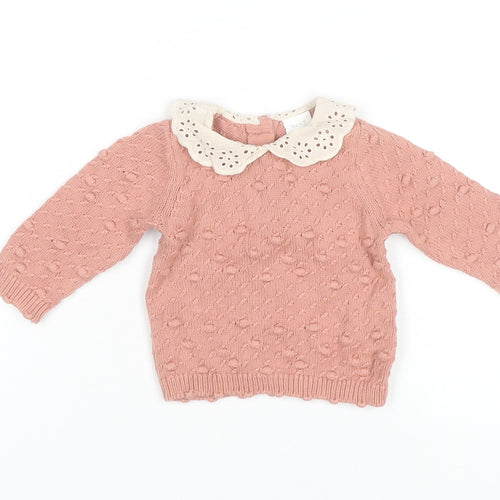 Next Baby Pink Cotton Knit Jumper with Collar 0-3 Months Unisex