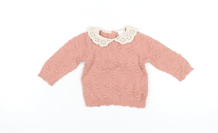 Next Baby Pink Cotton Knit Jumper with Collar 0-3 Months Unisex