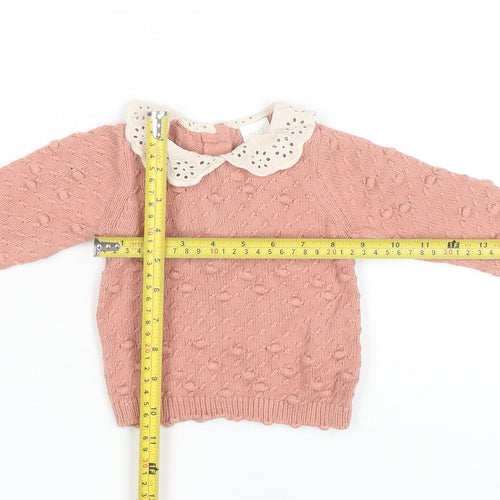 Next Baby Pink Cotton Knit Jumper with Collar 0-3 Months Unisex