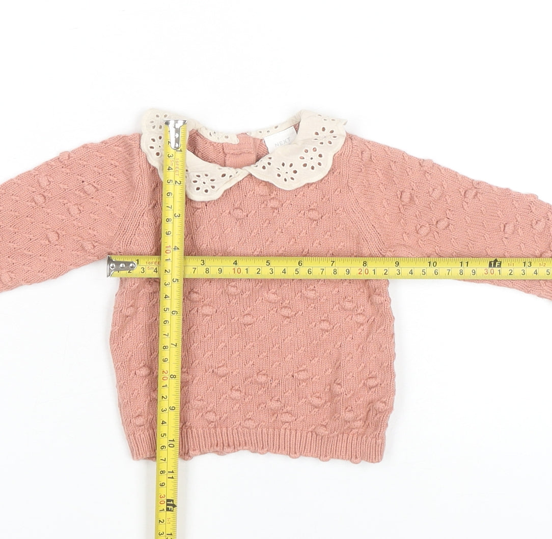 Next Baby Pink Cotton Knit Jumper with Collar 0-3 Months Unisex