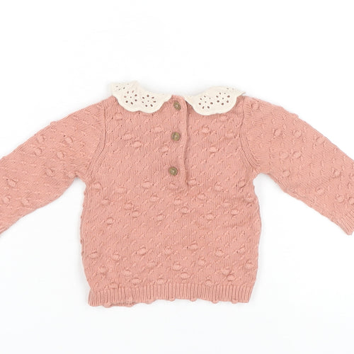 Next Baby Pink Cotton Knit Jumper with Collar 0-3 Months Unisex